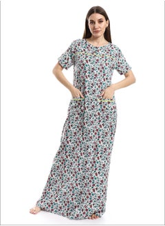 Andora Short Sleeves Floral Nightgown - Off-White, Tiffany Green & Cashmere_Cashmere  - Image 1