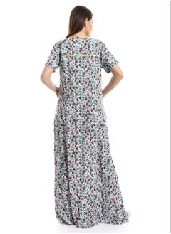 Andora Short Sleeves Floral Nightgown - Off-White, Tiffany Green & Cashmere_Cashmere  - Image 3