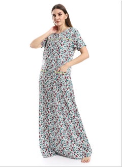 Andora Short Sleeves Floral Nightgown - Off-White, Tiffany Green & Cashmere_Cashmere  - Image 5