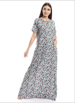 Andora Short Sleeves Floral Nightgown - Off-White, Tiffany Green & Cashmere_Cashmere  - Image 2