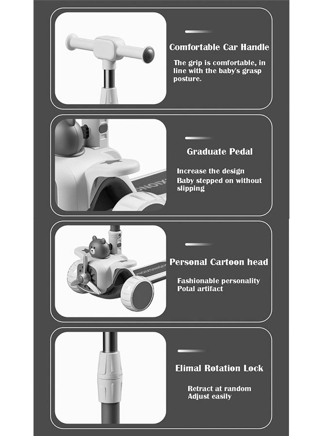 ZCM-HAPPY 3-in-1 Foldable Children's 3-Wheel Scooter, LED Wheel Scooter, Slideable, Rideable - Image 4