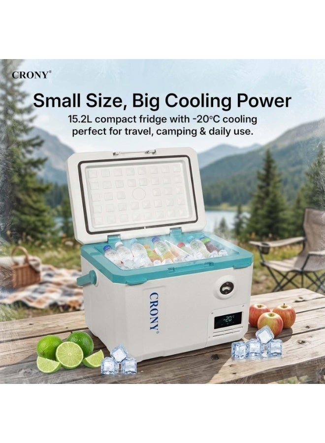 CRONY MC20 20L Portable Car Refrigerator small fridge – Ultra-Quiet Dual AC/DC Power, LED Display, –22 °C to 20 °C Cooling, Bottle Opener & Cup Holder, Interior LED Light, Wire Fence Organizer, Ideal for Road Trips & Camping - Image 1
