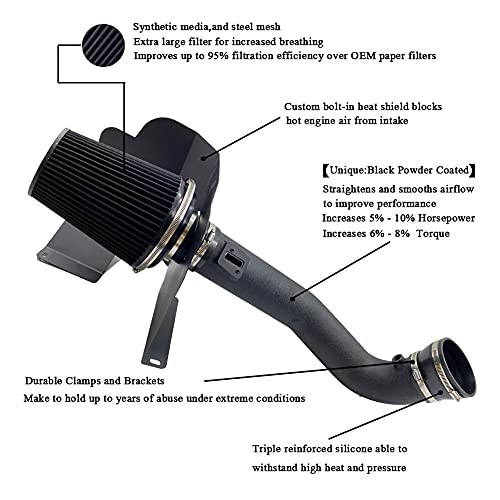 MOOSUN 3.5 Inch Cold Air Intake Kit W/ + Heat Shield High Performance for Chevy Silverado 1500/GMC Sierra 1500 5.3L/6.2L 2014-2018;Fit for Cadillac Escalade 6.2L 2015-2020 (Black & Black) - Image 2