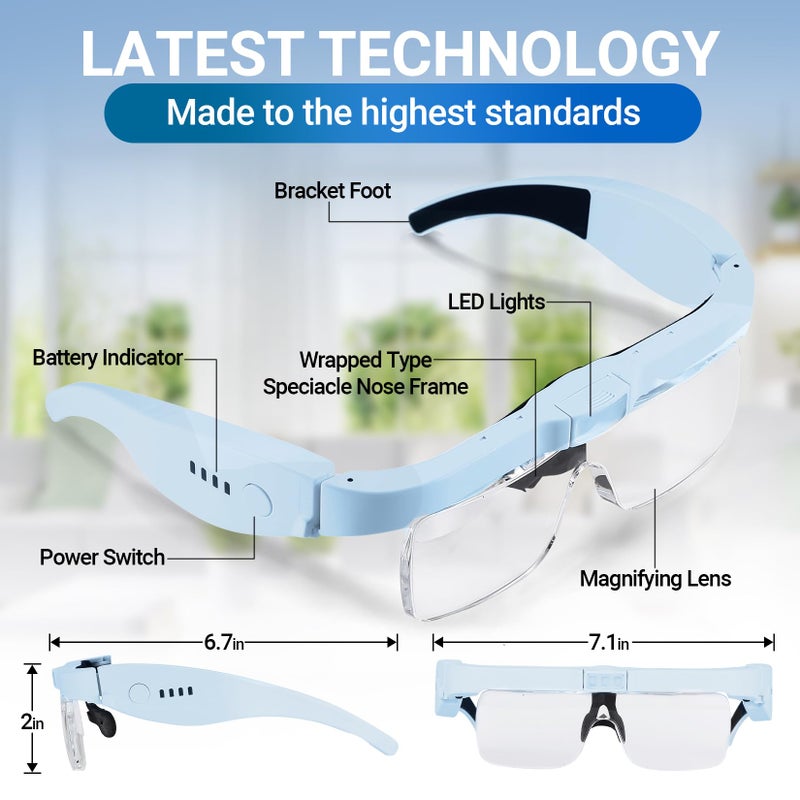 YOCTOSUN Magnifying Glasses for Close Work with 3 LED Lights, Storage Case, Head Strap and 5 Detachable Lenses 0.75X,1.25X,2.0X,3.0X 4.0X, Headset Magnifier for Jewelry, Hobby & Crafts - Image 2