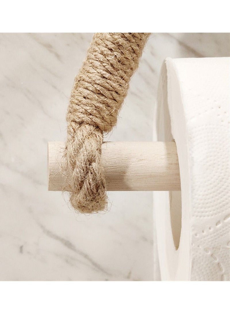 SYOSI Toilet Roll Holder, Antique Rope Style Jute Towel and Tissue Paper Roll Holder, Wall Mounted Toilet Paper Wood Roll Holder, Home Bathroom Kitchen Country House Retro Decoration, 1 Pcs - Image 5