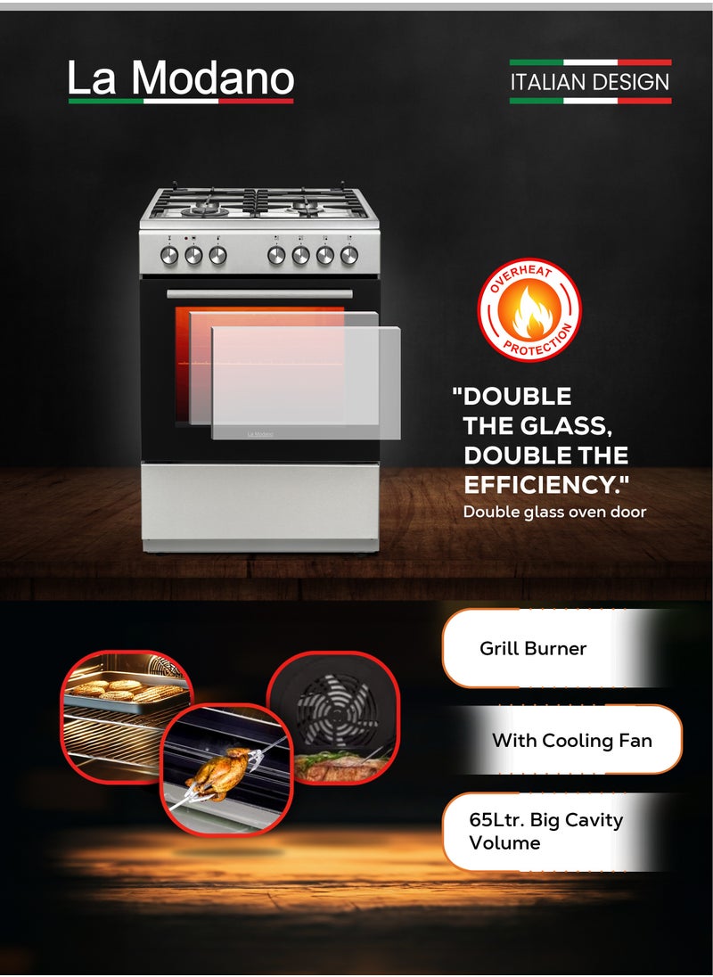 La Modano La Modano 60cm Gas Cooking Range with 4 Gas Burners Automatic Ignition Stainless Steel Finish and a Spacious 65L Oven - LMC601GG. Comes with a Reliable 1-Year Warranty  - Image 4