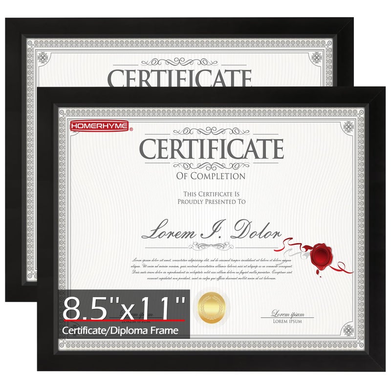 HOMERHYME Diploma Frame 85 by 11 Black Picture Frames Certificate Frame with Clear Plexiglass 85 x 11 Photo Graduation Degree Record Magazine Frames for Collage Gallery Home Wall Decor 2 Pack