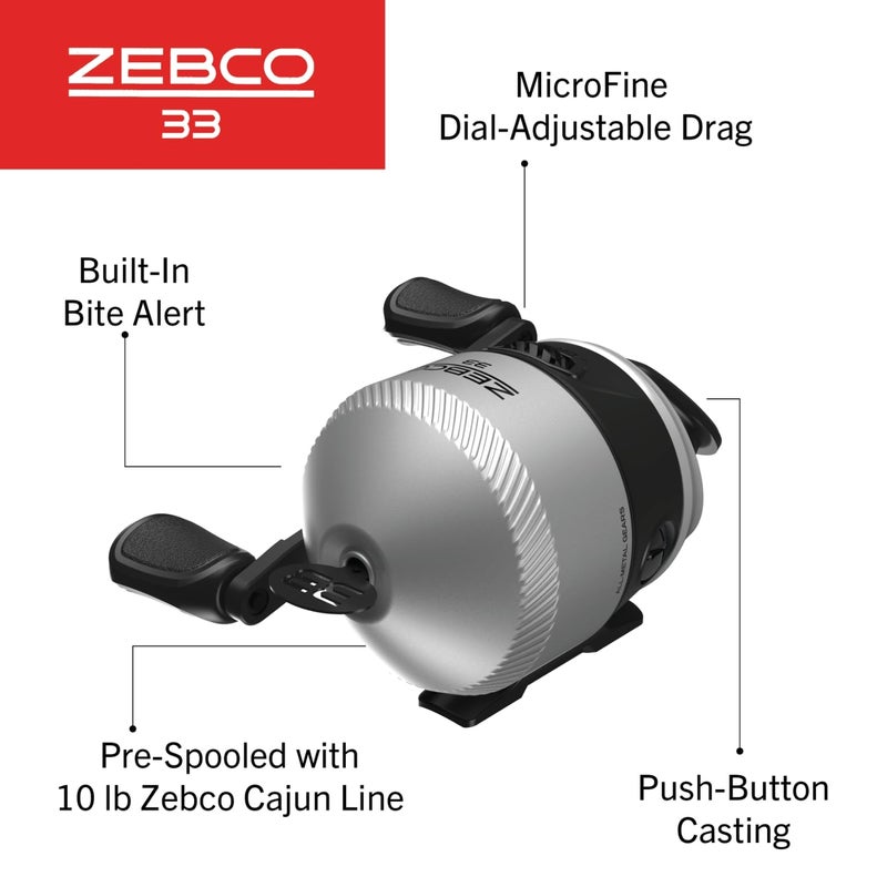 Zebco 33 Spincast Reel and Fishing Rod Combo, 6-Foot 2-Piece Fiberglass Rod with EVA Handle, Quickset Anti-Reverse Fishing Reel with Bite Alert, Silver/Black, 30 - Image 3