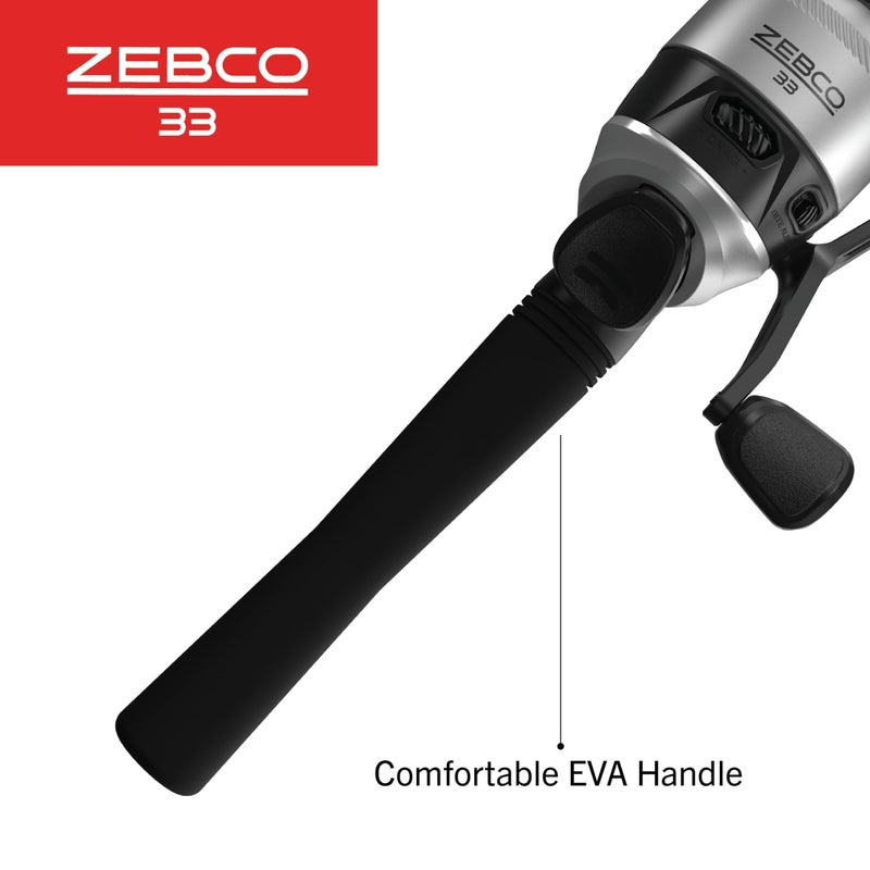 Zebco 33 Spincast Reel and Fishing Rod Combo, 6-Foot 2-Piece Fiberglass Rod with EVA Handle, Quickset Anti-Reverse Fishing Reel with Bite Alert, Silver/Black, 30 - Image 4