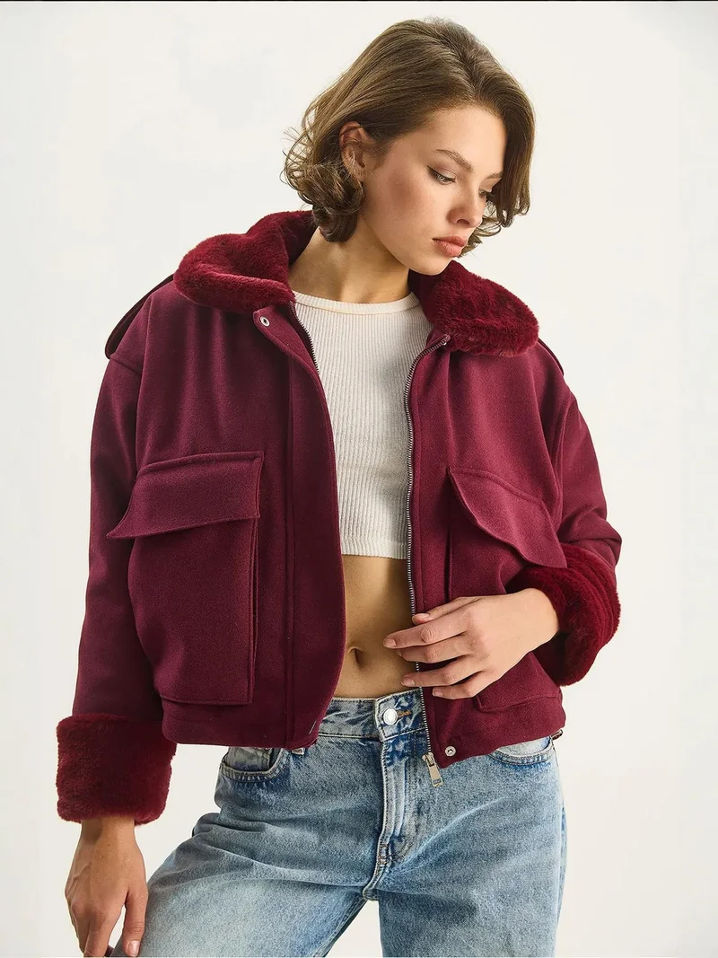 Bianco Lucci LUCCI Wool Blend Zipper Jacket