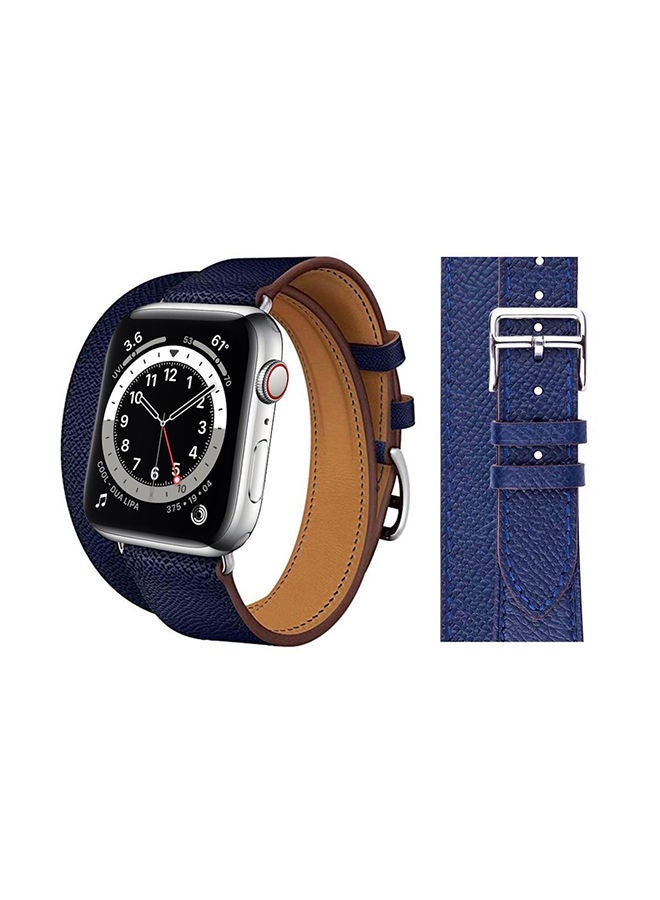 NIBEMINENT Double Tour Leather Replacement Band For Apple Watch Series 6/SE/5/4/3/2/1 Royal Blue