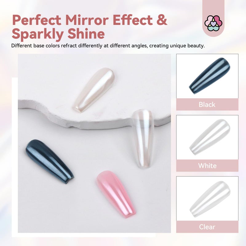 SAVILAND White Pearl Chrome Nail Powder: 1g Metallic Mirror Effect Unicorn Chrome Powder Iridescent Pearlescent Aurora Mermaid Pigment Glitter Dust Kit for DIY Nail Art Decoration Home & Salon Use - Image 3
