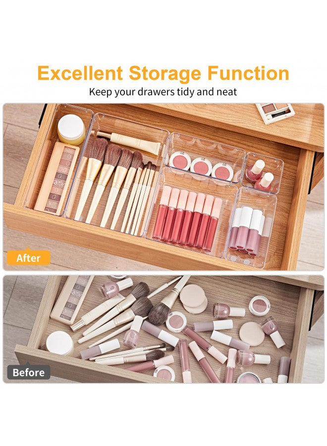 SMARTAKE 22-Piece Drawer Organizer with Non-Slip Silicone Pads, 5-Size Clear Desk Drawer Organizer Trays Storage Tray for Makeup, Jewelries, Utensils in Bedroom Dresser, Office and Kitchen, Clear - Image 2