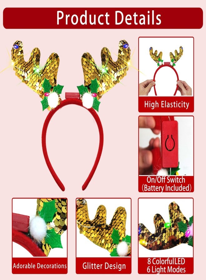 AMENON 3 Pack Christmas Light Up Christmas Headband, LED Reindeer Headwear Accessories Party Supplies for Adult - Image 5