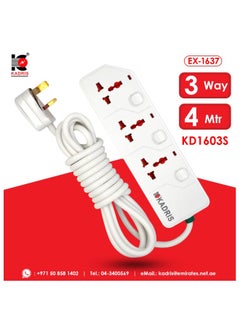 KADRIS Power Strips KD1603S Heavy Duty Extension Cord with 3 way Outlets with switches, Charging Socket with 4 meter Heat resistant  Extension Cord (White)  - Image 1