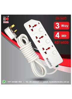 KADRIS Power Strips KD1603S Heavy Duty Extension Cord with 3 way Outlets with switches, Charging Socket with 4 meter Heat resistant  Extension Cord (White)  - Image 4