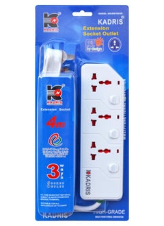 KADRIS Power Strips KD1603S Heavy Duty Extension Cord with 3 way Outlets with switches, Charging Socket with 4 meter Heat resistant  Extension Cord (White)  - Image 5