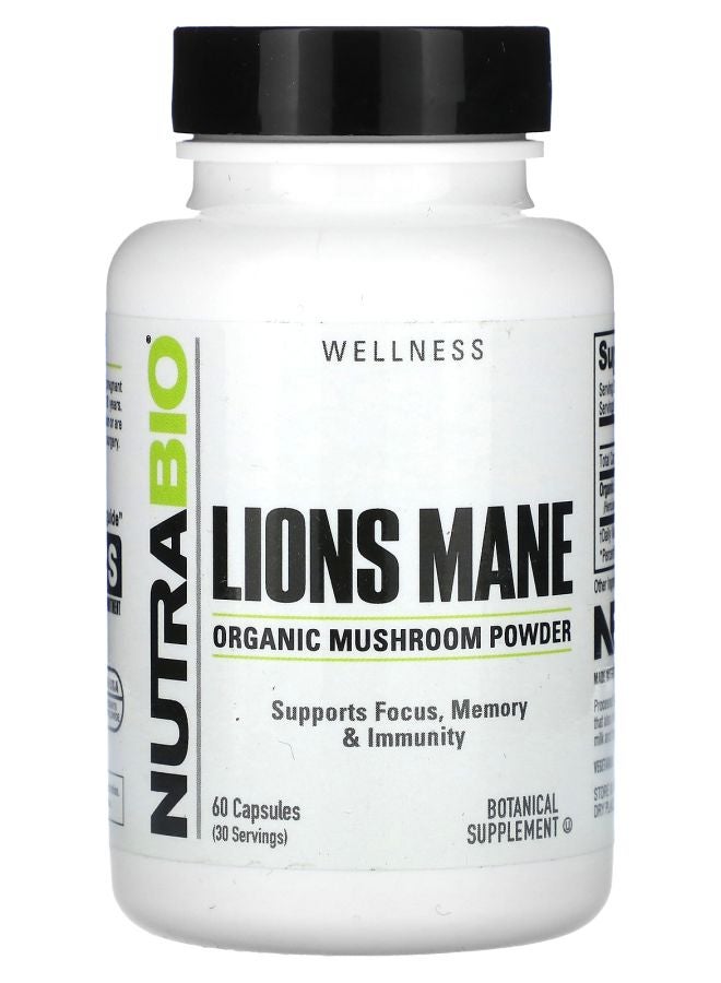 NutraBio Organic Lions Mane 60 Capsules