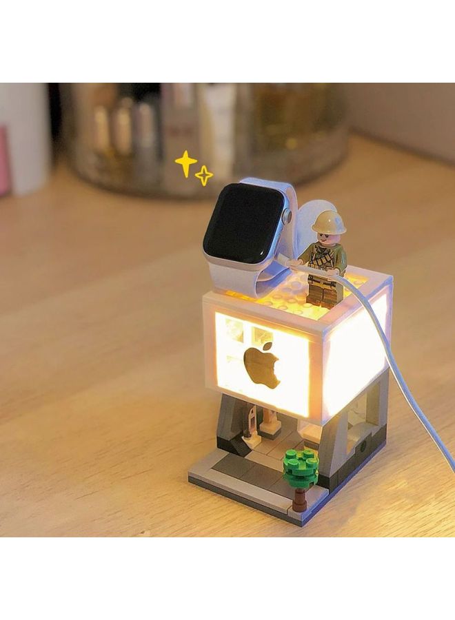 For Apple Mobile Phone Store Small Particle Building Blocks For Apple Watch Watch Watch Watch Charging Stand Doll Decoration Decoration Lights-Color:For Apple Store + Color Mickey + Lights  - Image 4
