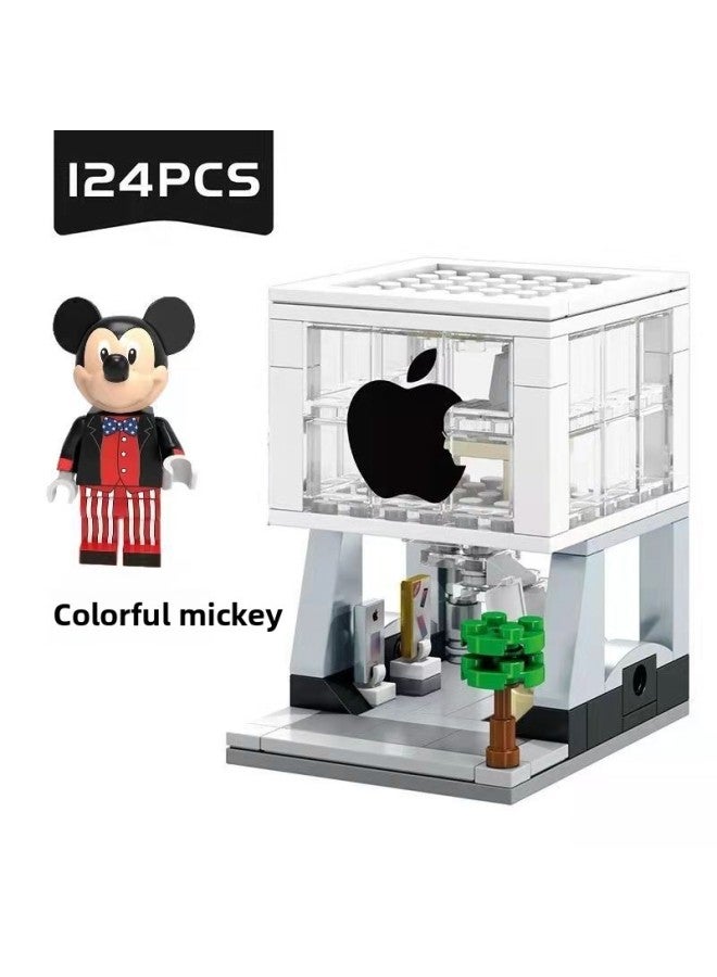 For Apple Mobile Phone Store Small Particle Building Blocks For Apple Watch Watch Watch Watch Charging Stand Doll Decoration Decoration Lights-Color:For Apple Store + Color Mickey + Lights  - Image 1