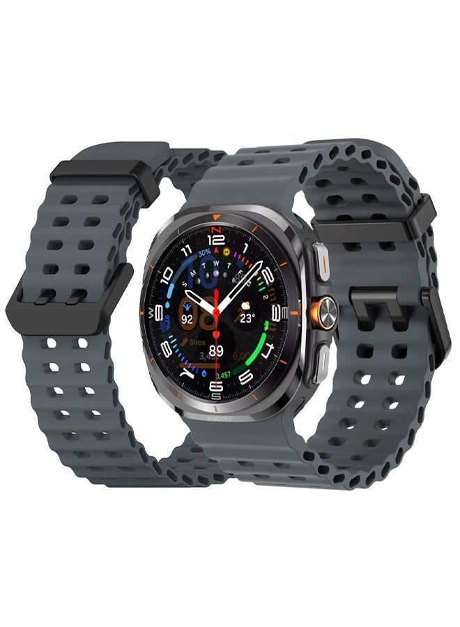 MARGOUN Strap Silicone Replacement for Samsung Galaxy Watch 8 Ultra Band 47mm, Rugged Soft Ocean Silicone Sport Accessory Fit for Samsung Galaxy Watch Ultra Band Dual Row Hole - Grey - Image 1