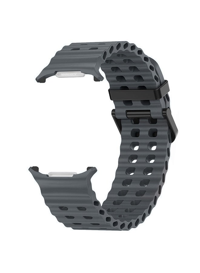 MARGOUN Strap Silicone Replacement for Samsung Galaxy Watch 8 Ultra Band 47mm, Rugged Soft Ocean Silicone Sport Accessory Fit for Samsung Galaxy Watch Ultra Band Dual Row Hole - Grey - Image 3