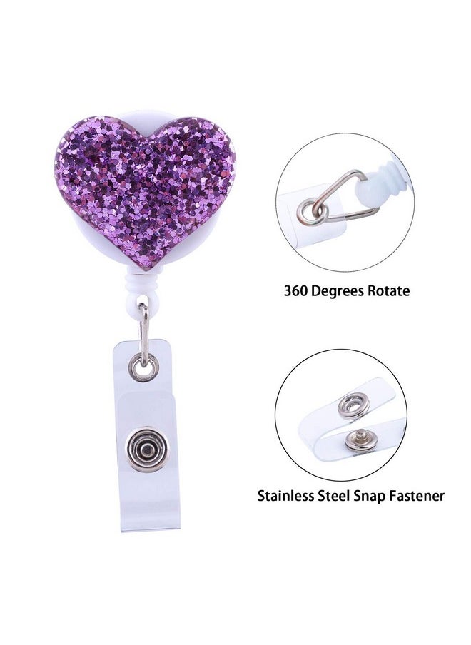 Soleebee - 28'' Retractable Badge Reel With Belt Clip Glitter Love Heart Nurse Id/Name Badge Holder 1 Pack (Purple) - Image 1