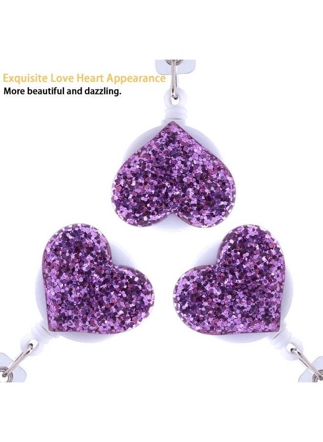 Soleebee - 28'' Retractable Badge Reel With Belt Clip Glitter Love Heart Nurse Id/Name Badge Holder 1 Pack (Purple) - Image 1