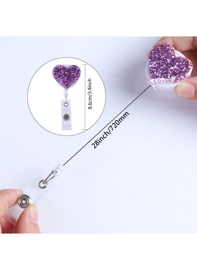 Soleebee - 28'' Retractable Badge Reel With Belt Clip Glitter Love Heart Nurse Id/Name Badge Holder 1 Pack (Purple) - Image 1