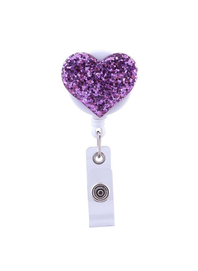 Soleebee - 28'' Retractable Badge Reel With Belt Clip Glitter Love Heart Nurse Id/Name Badge Holder 1 Pack (Purple) - Image 1
