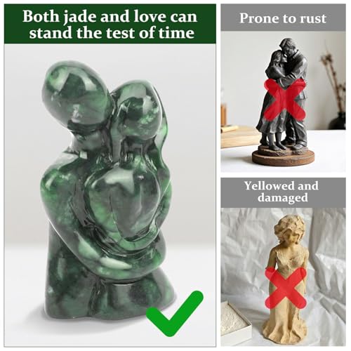 gemshan Valentines Day Gifts for Him Her: Hugging Couple Statues, Natural Jade Statue Decoration for Home Office、 Living Room、Bedroom、 Shelf 、 Green Home Decor - Image 2