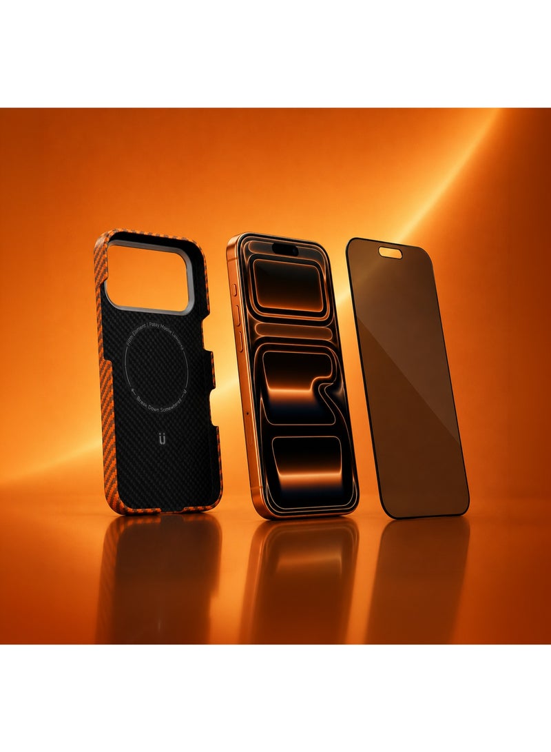FIFTH ELEMENT AURA Aramid Air MagSafe Case for iPhone 17 Pro, Ultra-Slim Kevlar-Style Protective Cover – Orange - Image 5