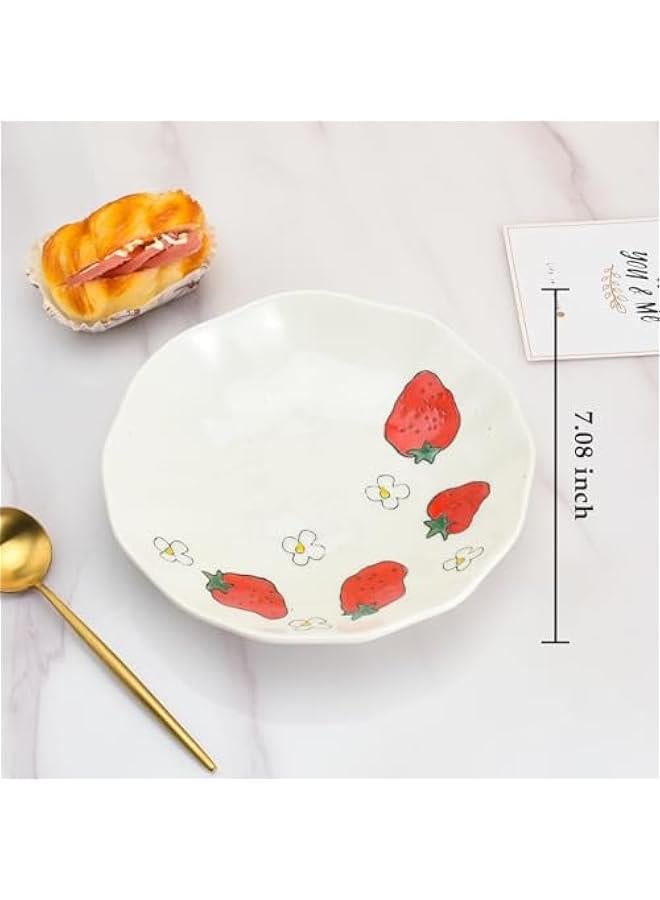 أطباق سلطة، أطباق عشاء، وعاء حلوى وخفيفة مصنوع يدوياً من السيراميك، طبق بقطر 8 بوصات مصنوع من الحجر من أجل المطبخ المنزلي وديكورات الحفلات، صالح للاستخدام في الميكروويف وغسالة الصحون (فراولة) - Image 2