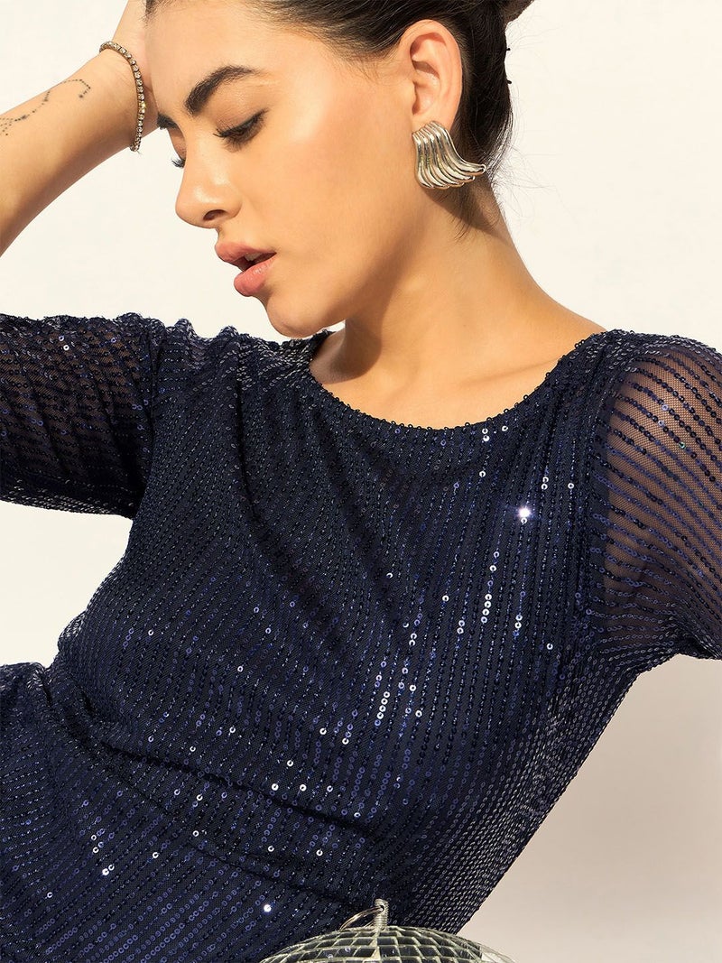 Powersutra Stylish Navy Sequined Party Dress for Women - Image 3