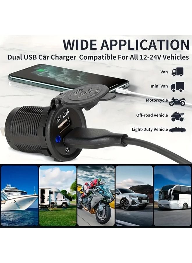 1PC Black Dual USB Car Charger Socket 12V 24V Mobile Phone Adapter for Car Motorcycle Truck RV - Image 2