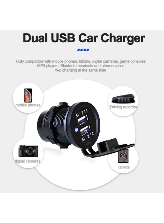 1PC Black Dual USB Car Charger Socket 12V 24V Mobile Phone Adapter for Car Motorcycle Truck RV - Image 5