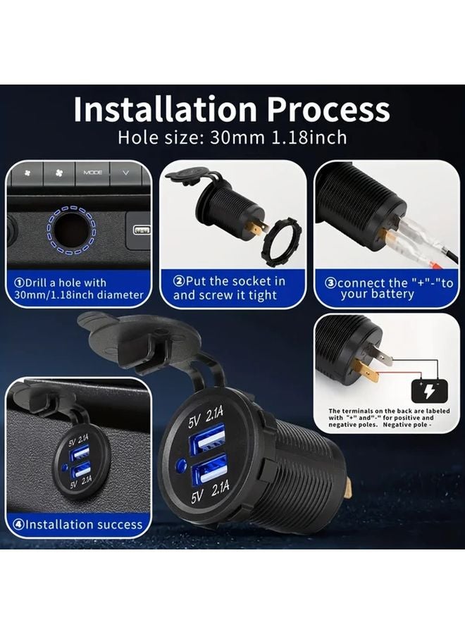 1PC Black Dual USB Car Charger Socket 12V 24V Mobile Phone Adapter for Car Motorcycle Truck RV - Image 3