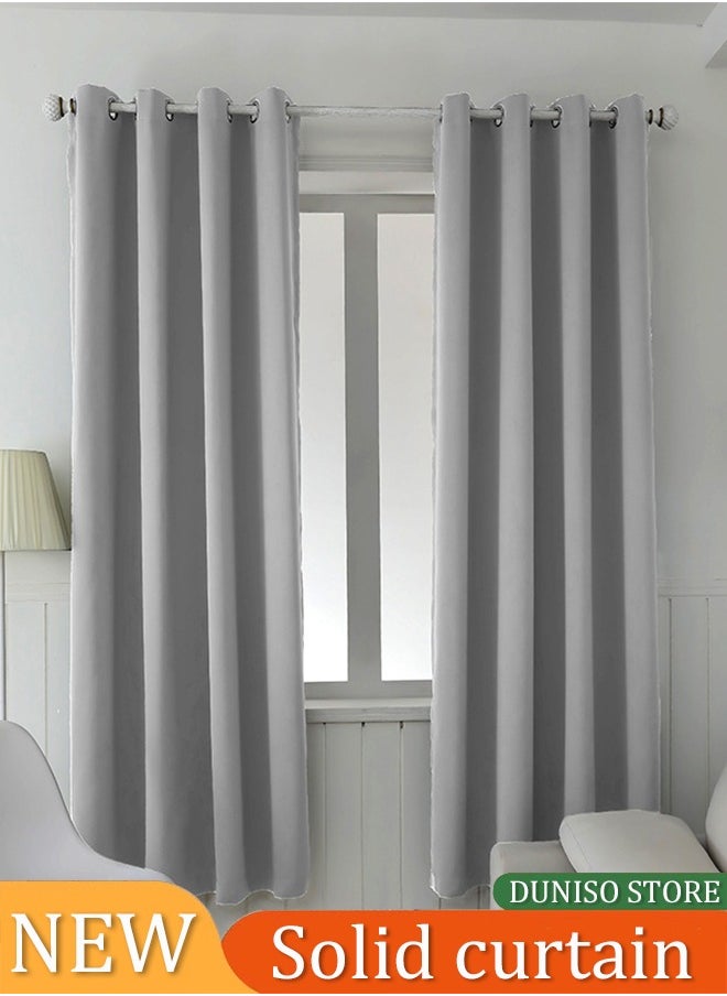 DUNISO 2 Pieces of Blackout curtains, household soundproof and heat insulating curtains，with perforated top, suitable for bedroom and living room, 132 * 240cm,grey  - Image 1