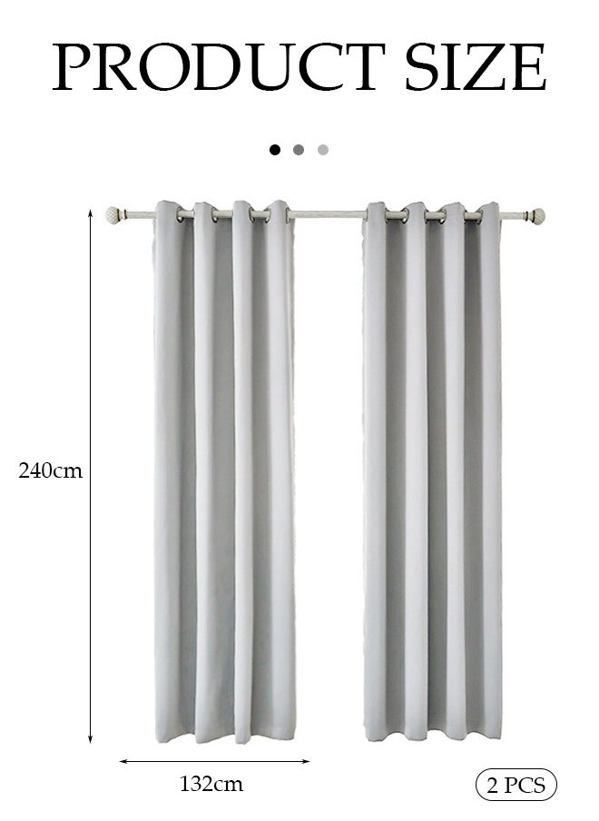 DUNISO 2 Pieces of Blackout curtains, household soundproof and heat insulating curtains，with perforated top, suitable for bedroom and living room, 132 * 240cm,grey  - Image 5