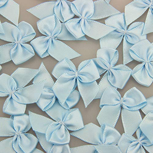 7Rainbows 50pcs Boutique Mini Light Blue Satin Ribbon Bows Flowers Appliques DIY Craft for Sewing Scrapbooking Wedding and Gift - Image 2