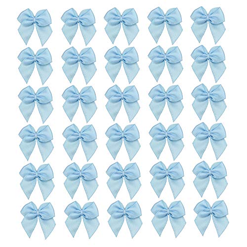 7Rainbows 50pcs Boutique Mini Light Blue Satin Ribbon Bows Flowers Appliques DIY Craft for Sewing Scrapbooking Wedding and Gift - Image 4