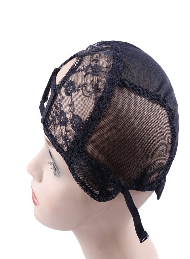 YANTAISIYU 1Pc U Part Wig Cap Weaving Wig Cap with Elastic Band and 2 Hair Clips Front for Wig Making Hair Extensions Weft DIY (Black M) - Image 3