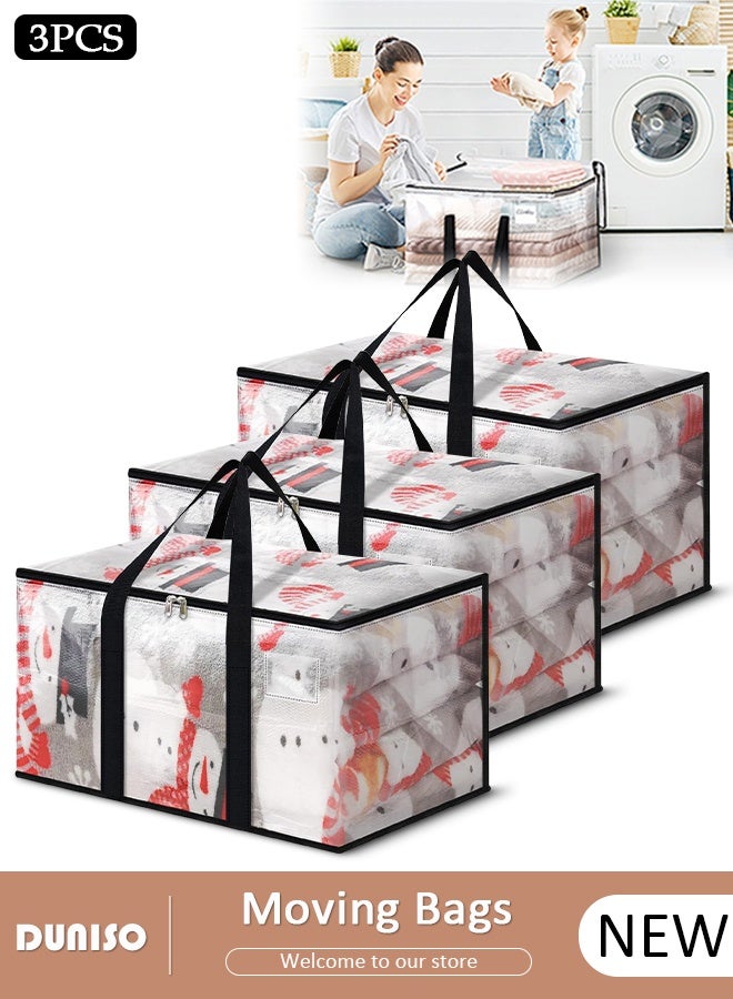 DUNISO 3 Pack Large Clear Moving Bags, Oversized Storage Bag with Backpack Straps, Double Zippers,Storage Totes For Space Saving, Fold Flat, Alternative to Moving Box, Sturdy Carrying Handles for Travel,College Moving Supplies,Bedding,Clothes  - Image 1
