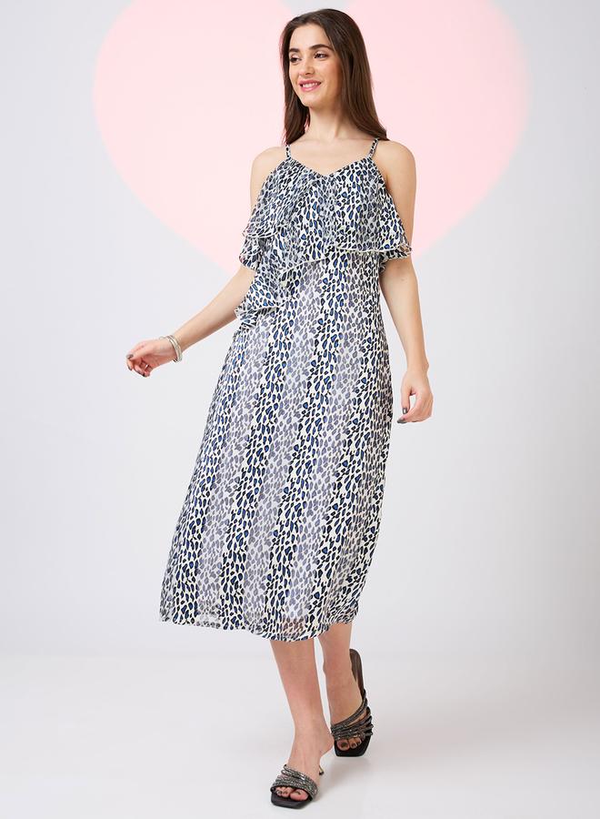 globus Leopard Printed V-Neck Strappy Midi Dress - Image 1