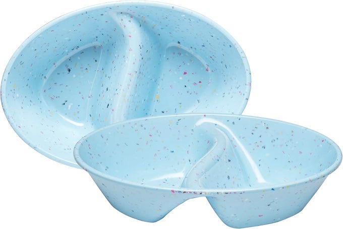 CONFETTI DIVIDED BOWL SET OF 2 100 MELAMINE BPAFREE STACKABLE UNBREAKABLE BOWLS WITH TWO COMPARTMENTS IDEAL FOR SNACKS CHIPS DIPS CEREAL DISHWASHERSAFE COLOR BLUE
