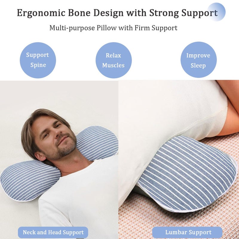 EDMILE Buckwheat Pillow Cervical Neck Pillow, Buckwheat Hulls Filling Cooling Lumbar Support Pillow, Adjustable Firmness Ergonomic Design with Washable Cover, Blue 19"X7" - Image 4