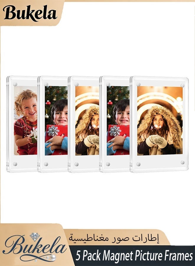 Bukela 5 Pcs Magnetic Fridge Frame,Magnetic Acrylic Picture Frame,Clear Frameless Display Frame for Cards Memos Refrigerator and Office Cabinet Locker (6*9cm) - Image 1