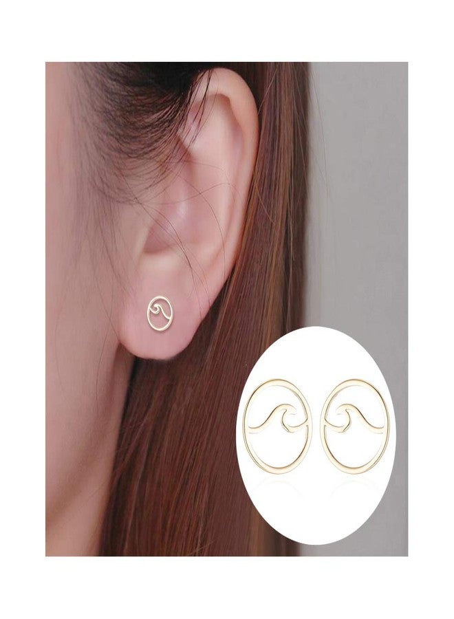 CSIYANJRY99 Wave Earrings for Women,Stainless Steel Round Sea Ocean Wave Stud Earrings Beach Summer Jewelry (Gold) - Image 5