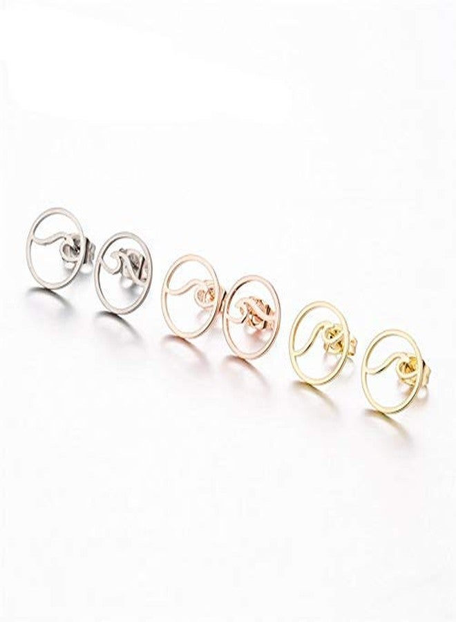 CSIYANJRY99 Wave Earrings for Women,Stainless Steel Round Sea Ocean Wave Stud Earrings Beach Summer Jewelry (Gold) - Image 3