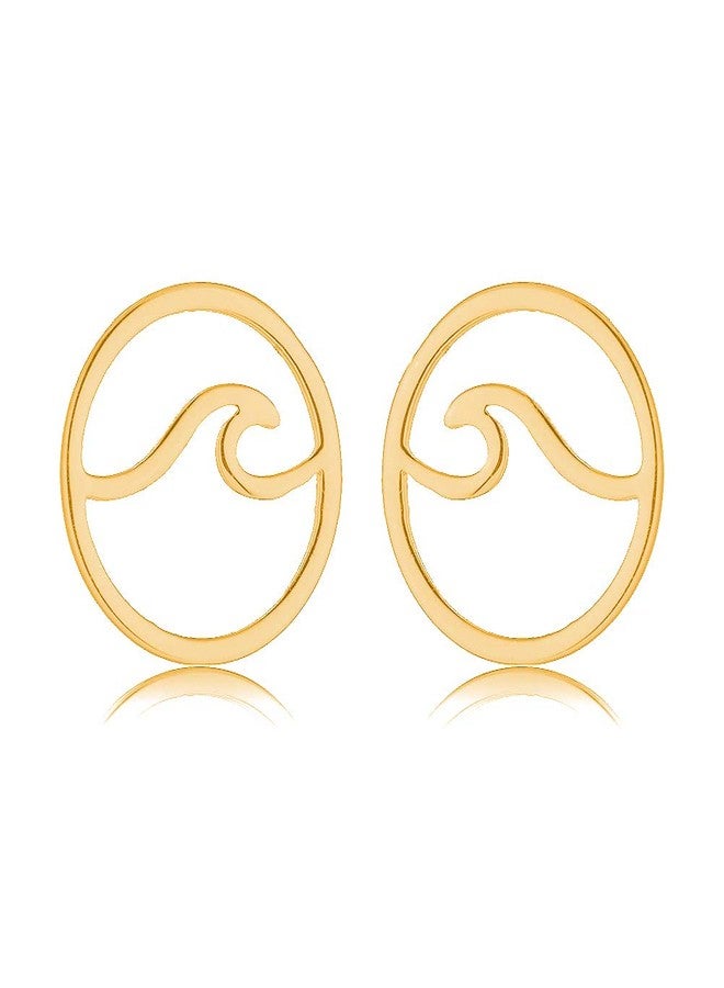 CSIYANJRY99 Wave Earrings for Women,Stainless Steel Round Sea Ocean Wave Stud Earrings Beach Summer Jewelry (Gold) - Image 4